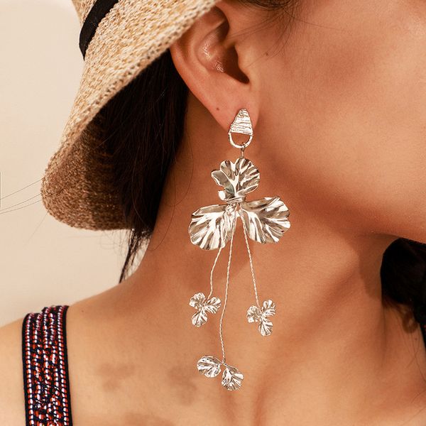 

new fashion personality alloy leaf long tassels dangle earrings for women jewelry gifts, Silver