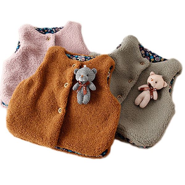 

girls winter coat warm kids vest solid sleeveless jacket children cartoon bear cute baby girl clothes winter fleece jacket, Blue