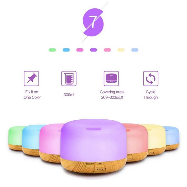 

7 color led light 300ml ultrasonic humidifier essential oil diffuser air for home mist maker aroma diffuser fogger