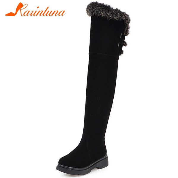 

karin new snow boots big size 34-43 women fur thigh high boots chunky heels shoes woman casual winter over the knee, Black