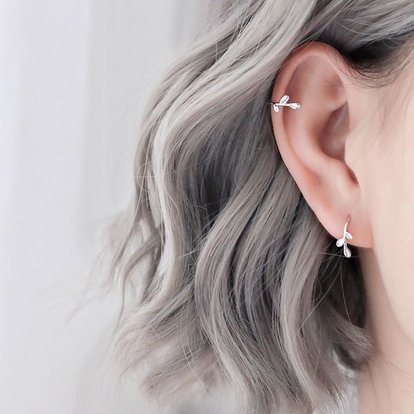 

korean-style hipster leaf earrings simple literature and art mori series leaves clip-on ear stud delicacy small students ear stu, Golden;silver