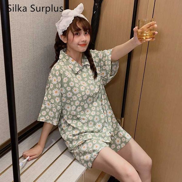 

silka surplus floral printed pajama set for women soft silk satin sleepwear turn-down collar pijama shorts sleeve pyjama suits, Black;red