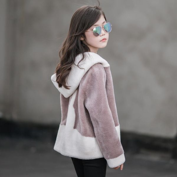 

winter children cashmere coat thicker warm hooded real fur jacket modis girls overcoat kids clothes wools jacket y2038, Blue;gray