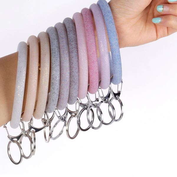 

silicone wrist key ring fashion glitter bracelet sports keychain bracelets bangle round key rings large o keyring jewelry gga2511, Red;brown