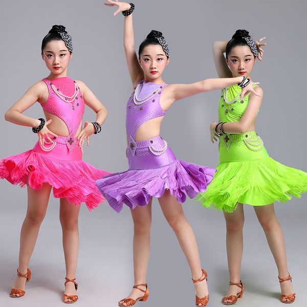 2019 Hot Latin Dance Dress Girls Tassel Skirt Children Ballroom Dancing Dresses For Kids Salsa Dance Dresses Performance Wear Py163 From Begonier