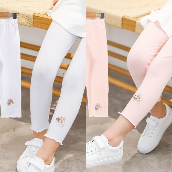 

girls' lycra cotton stretch nine-point tight tight pants leggings slim pants for girls in summer 2020, Blue