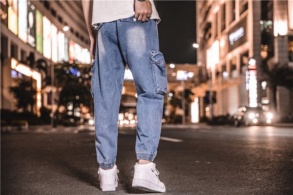 

2019 fashion men's work jeans brand men's work jeans spring autumn cargo pants streetwear hip-hop cargo pants.b100746y, Blue