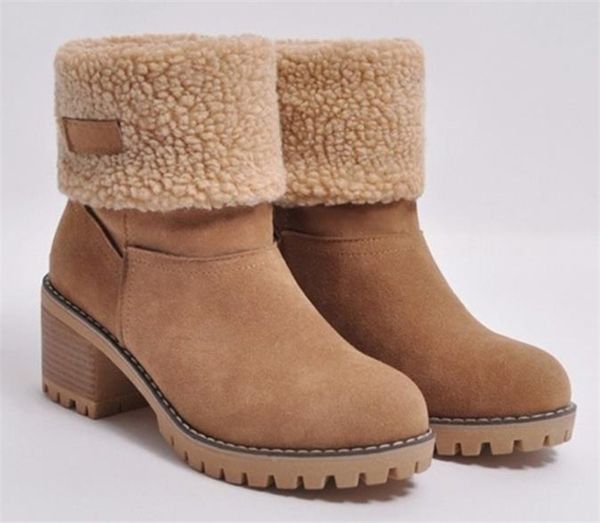 

women microfleece lining suede snow boots with medium heel, Black