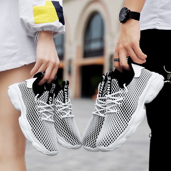 

flats shoes sneakers women breathable air mesh white platform shoes ladies summer casual knitting chunky platform birthday gift, Black