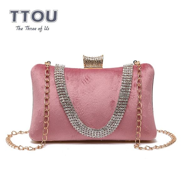

ttou fashion women evening bag quality leather chain female shoulder bag small wedding shiny handbags ladies' clutch flap