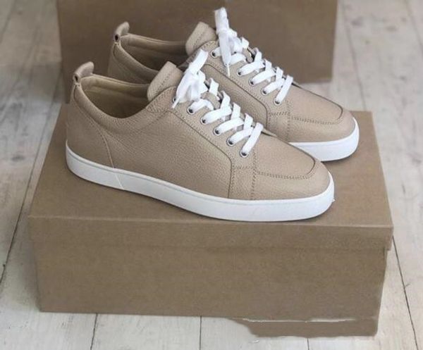 

luxury shoes sneakers clfactoryseller red bottom rantulow orlato men's flat shoes khaki grained leather low trainers junior men lace-up, Black