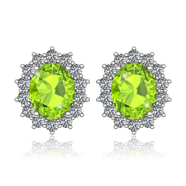 

green peridot silver earrings for women gemstones olive earrings stud with diamond oval boho party female costume accessories, Golden;silver