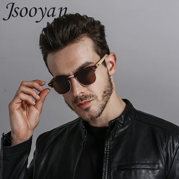 

jsooyan polarized sunglasses men wooden bamboo frame driving sun glasses retro round shades googles pilot mirror lens eyewear, White;black