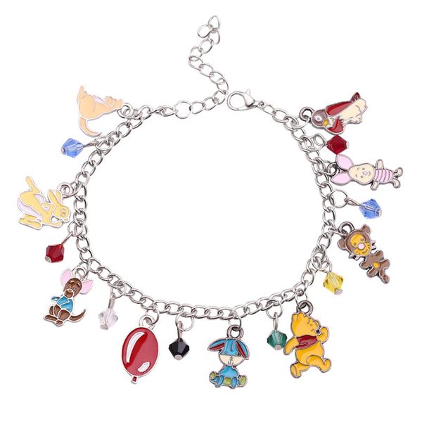 

enamel animals pendant bracelets bangles bear balloon findings charm bracelet for women men silver color chain jewelry gifts, Black