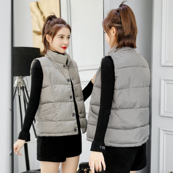 

lattice down cotton vest woman short fund 2019 thickening increase cotton vest keep warm waistcoat loose coat, Black;white