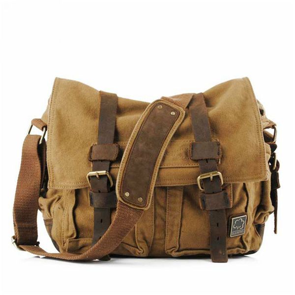 

2018 fashion vintage canvas men's women's rucksack travel satchel messenger lapshoulder bag 14" 14 inch