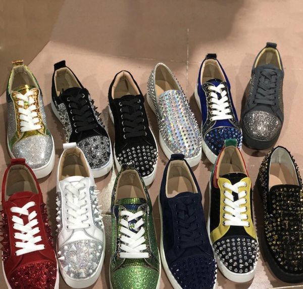 

latest red bottom shoes designer sneakers low spikes flats trainers men and women party shoes suede spike crystal leather sneakers 36-47, Black