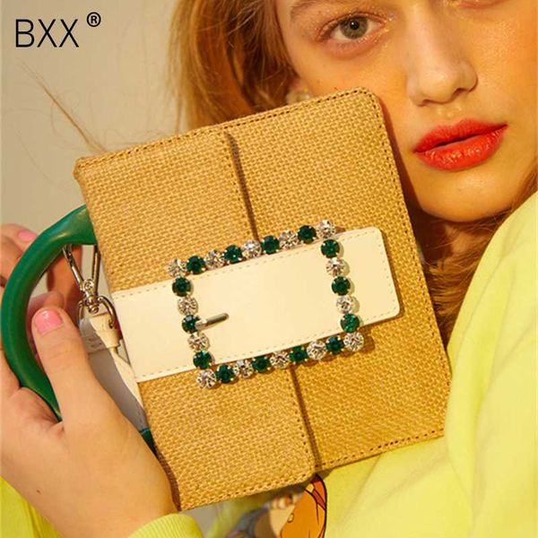 

bxx] к 2020 году новых женщина весна хит цвет сплайсированные подражать алмаз двойной ручки одиночный ремень соломы сумка сумка lm721