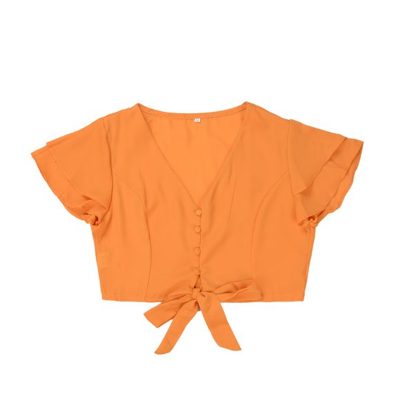 

women's v neck fashion short crop short sleeve blouse shirt, White