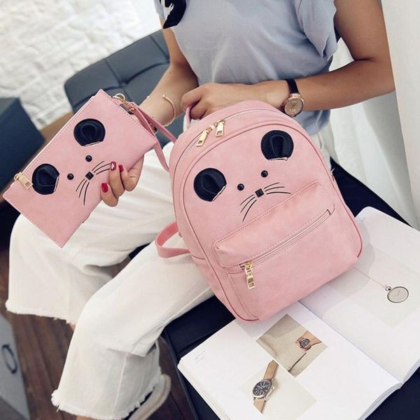 

women's backpack female leather mochila school supplies puese tote travel backpacks for adolescent girls gifts 2pcs/set 2017 new
