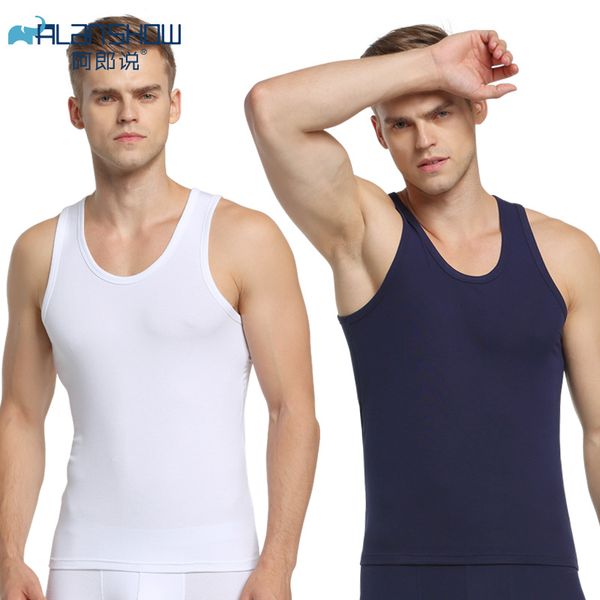 

alanshow 2pcs men's tank fashion summer style sleeveless undershirts male bodybuilding tank casual modal vest, Black;brown