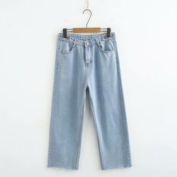 

plus size casual wide leg jeans 2019 autumn women fashion loose denim ankle-length pants l7-628, Blue