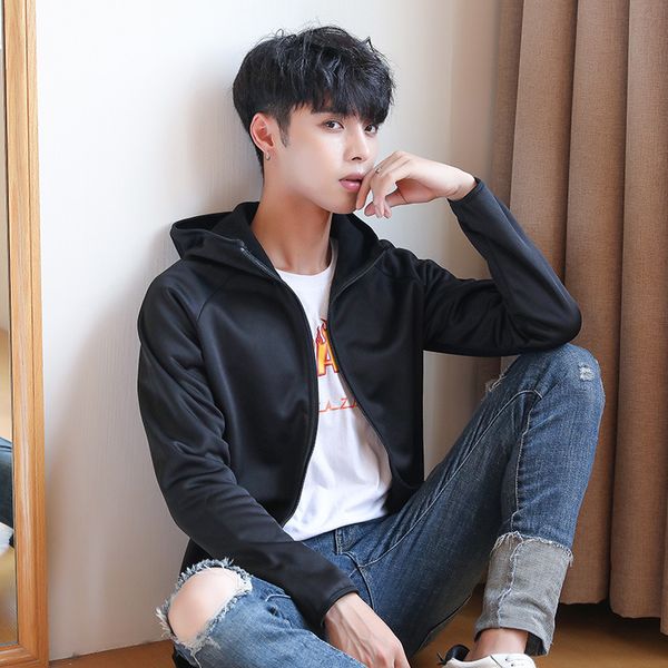 

youth black with round neck sweater long-sleeved t-shirt mens korean-style slim cardigan sweater jacket sports single large size, White;black