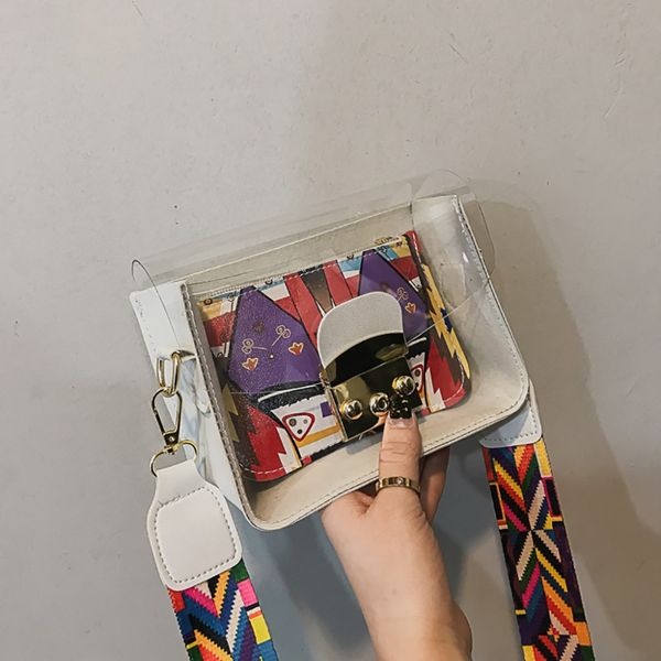 

fashion pattern jelly bag clear transparent pvc shoulder bags width band messenger bag transparent jelly shoulder a1
