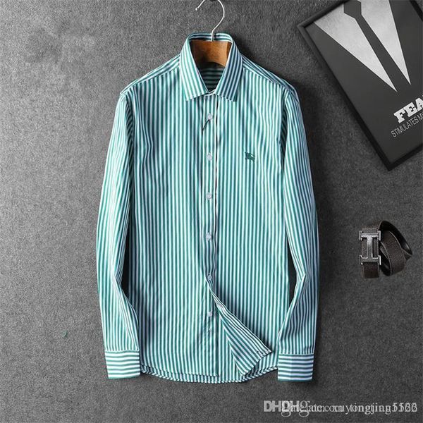 

2019 usa business slim check shirt, fashion quality long sleeve cotton casual shirt striped shirt dress shirt #0211, White;black