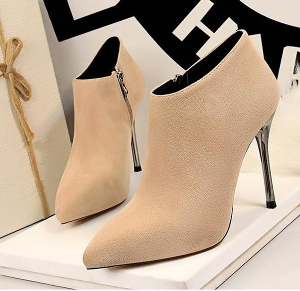 

luxury designer women boots graceful beige pointed toe stiletto heels ankle bootie size 34 to 40 come with box, Black
