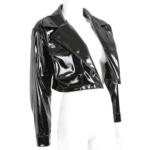 

cross-border style lapel patent-leather short black jacket for women's 2019 spring and autumn hip-hop dress, Black;brown