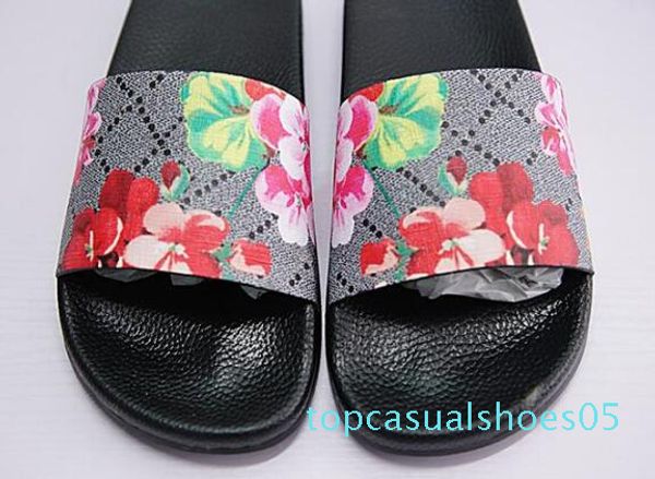 

designer flower printed beach flip flops slippers fashion slide sandals slippers for men and women causal slippers siz 35-45 t05, Black