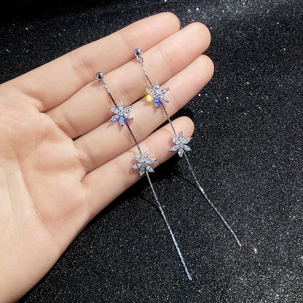 

2019 new arrival crystal trendy water drop women dangle earrings flower long tassels earrings for women drops earrings, Silver