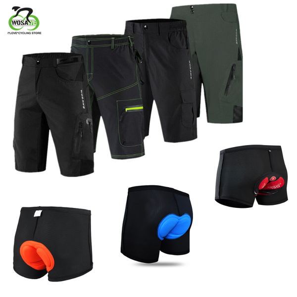 

wosawe men mtb cycling shorts 3d gel padded light waterproof bicycle bike short clothing loose downhill shorts, Black