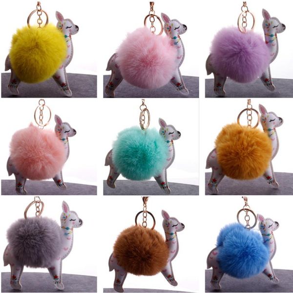 5pcs / Lot Kız Sevimli Faux Fur Topu Noel Sika Geyik Anahtarlık Ponpon Kabarık Sika Geyik Anahtarlık Deri Anahtarlık Çanta Araba Anahtarlık Anahtarlık