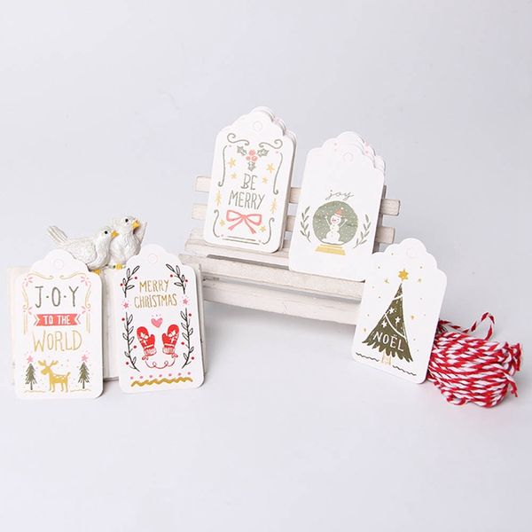 

50pcs/lot merry christmas diy unique gift holly tags jolly tag small card optional string diy craft label party decor with rope