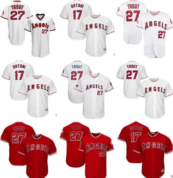 

Los Angeles 27 Mike Trout 17 Shohei Ohtani Jersey Men's White Red Grey Retro FlexBase CoolBase stitched Embroidery Baseball