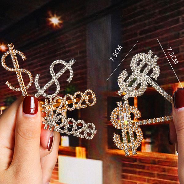 Новое прибытие Номер клипа Письмо волос Bling Bling Rhinestone Письмо Barrettes Золото Серебро Мода Аксессуары для волос оптом