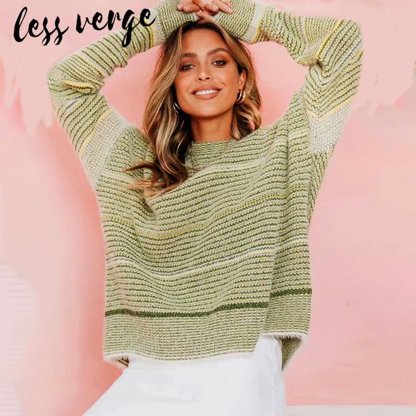 

lessverge green batwing sleeve women sweater pullovers o neck knitted striped warm runway sweater autumn winter fashion, White;black