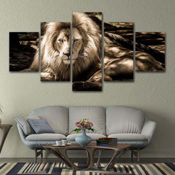 

hd print modular picture canvas 5 pieces painting animal lion poster for living room modern home decoration wall art framework