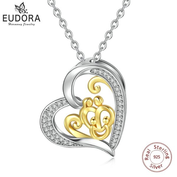 

eudora necklace sterling silver family pendant for mom baby dad gift fine jewelry solid silver gold silver heart cz pendantsd291