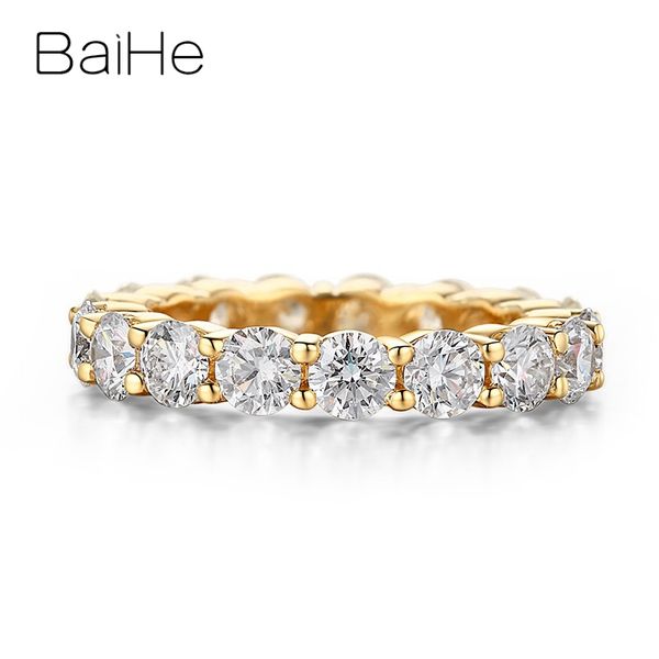 

baihe solid 18k yellow gold total 3.4ct h/si round genuine natural diamonds wedding women trendy fine jewelry luxury gift ring, Golden;silver