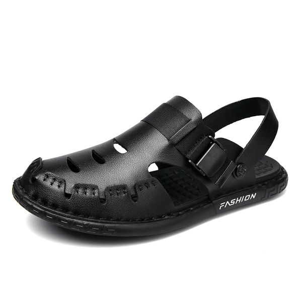 

new summer men sandals 2020 leisure beach men casual shoes genuine leather the men's black sandals