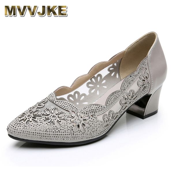 

mvvjke 2020new весна и лето остроконечные модные туфли из воловьей кожи горный хрусталь сетчатые сандалии женская обувь элегантный удобный в, Black