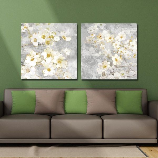 DYC 10059 2PCS White Flowers Версия для печати Art готовы повесить Картины 000