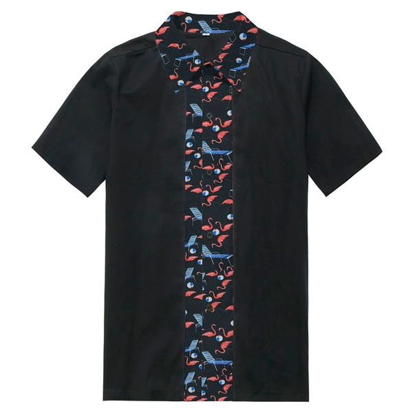 

животный узор фламинго печать мода с коротким рукавом мужские рубашки лето новая мода повседневная camisa 97% хлопок мужская рубашка, White;black