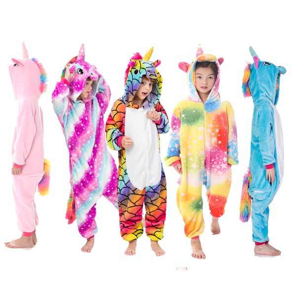 

boys girls unicorn flannel pajamas children sleepwear animal pyjama panda 4 6 8 10 12 years flannel animal kids onesie