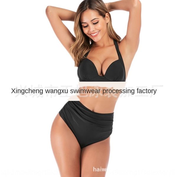 

2020 swimsuit triangle split large size high waist solid color hard cup swimsuit bikini bikini, White;black