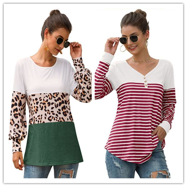 

women leopard designer t-shirt ladies striped v neck tee casual blouses tees loose spring plus size women clothing streetwear, White