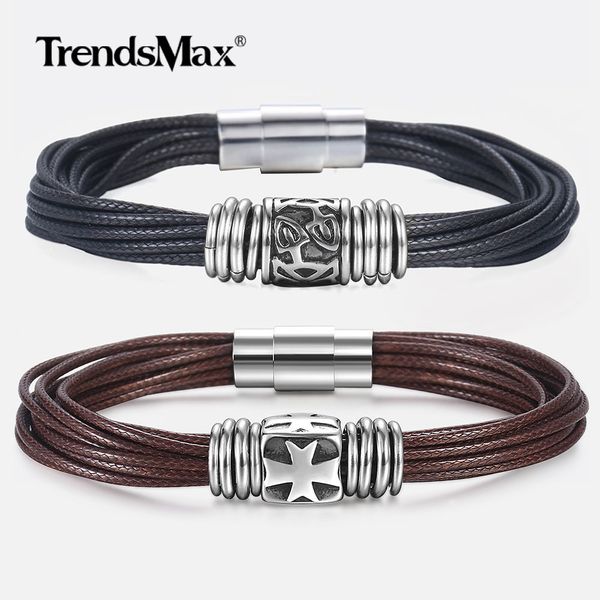 

unique handmade stainless steel leather bracelet multilayer braided magnetic buckle bangle for men gift jewelry dlbm29, Black
